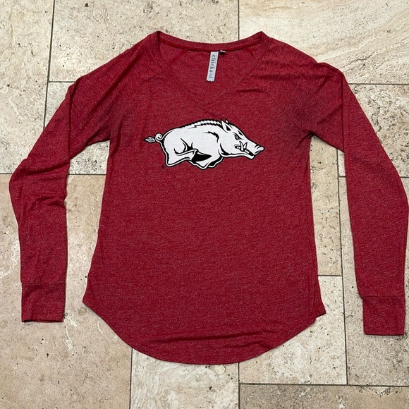 chicka-d Tops - Arkansas Razorbacks V- neck long sleeve in Crimson